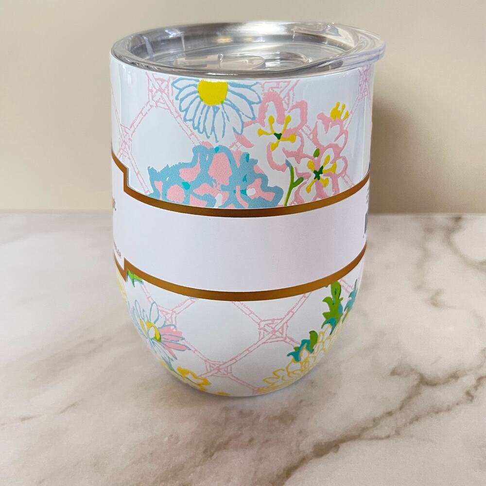 Lilly Pulitzer Stemless Wine Coffee Steel Travel Tumbler 12oz Cup Lilly Garden - Picture 4 of 8